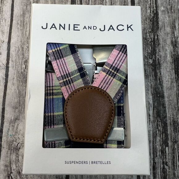Janie and Jack Pink Blue Plaid Suspenders 12 to 24 months NIB - Picture 2 of 3